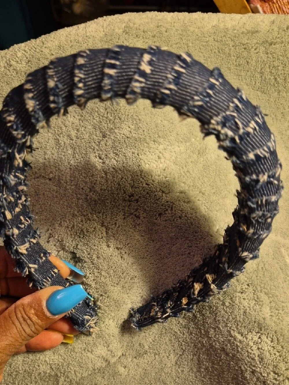 Denim Textured Knot Headband - Dark Blue
